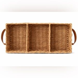 Threshold NWOT Woven 3-Compartment Basket Organizer w Handles Shelf Storage Bin